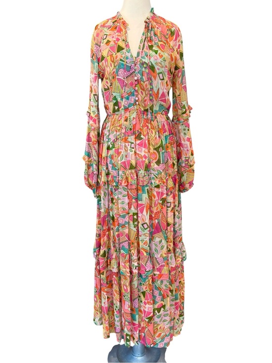 Tolani Dresses & Skirts - Tolani Tiered Boho Maxi Dress Abstract Geometric Print Size Small